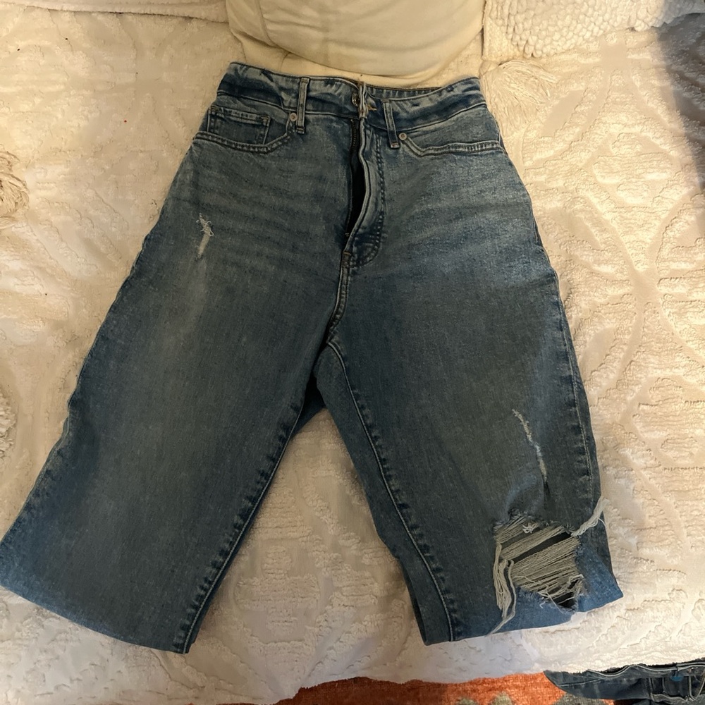 Distressed Denim Bermuda Shorts
